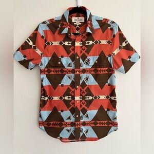 JOHN HENRY Slim Fit Short Sleeve Button Front Shirt Geometric Southwestern